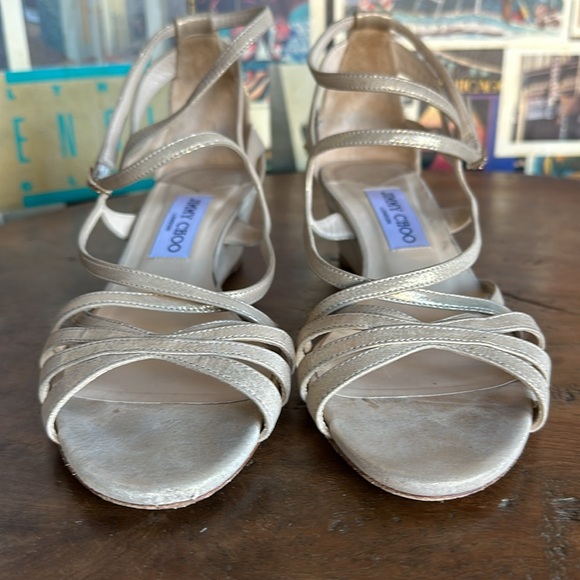 Jimmy Choo Golden Glitter Womens Wedge sz 38 1/2 - Picture 3 of 9